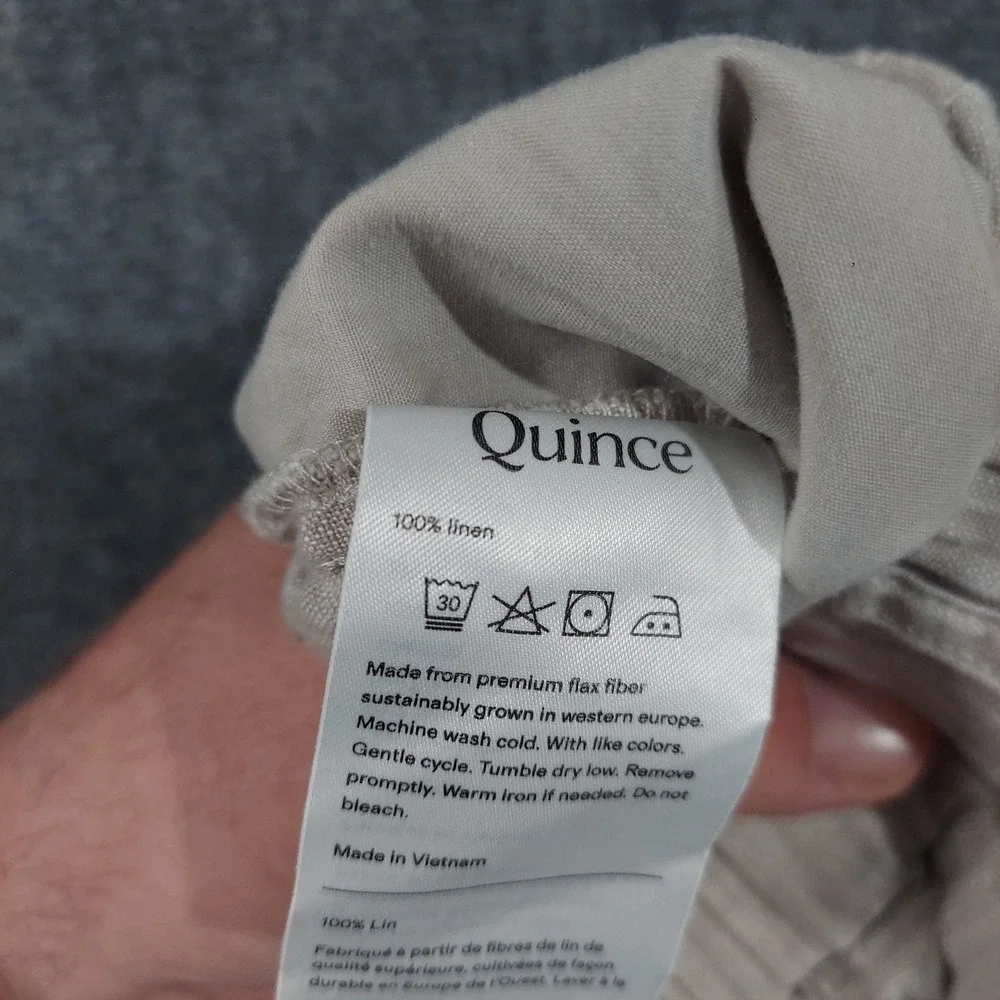Quince Linen Pants Women Size M Beige Tapered Elastic Waist Casual 100% Linen